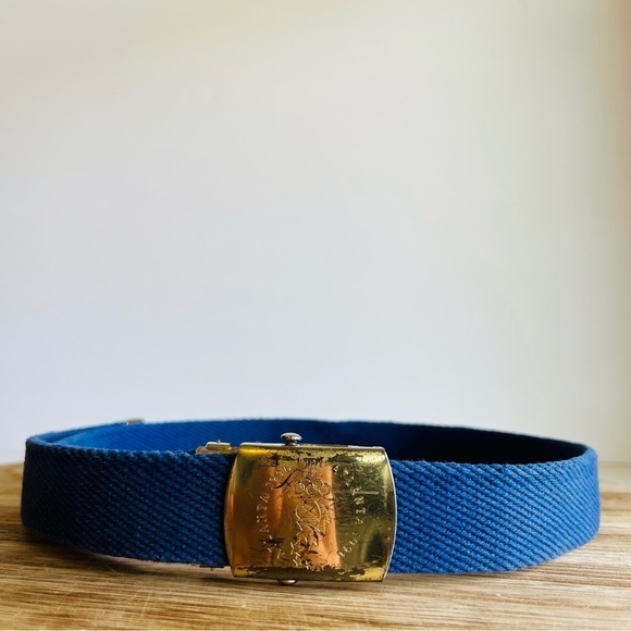 Vintage 1996 Summer Olympics GA Blue Fabric Canvas Gold Buckle Belt - Picture 1 of 10